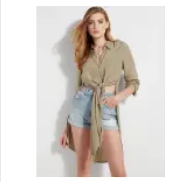 Guess Tops - Guess Raider Longline oversized button tie front shirt